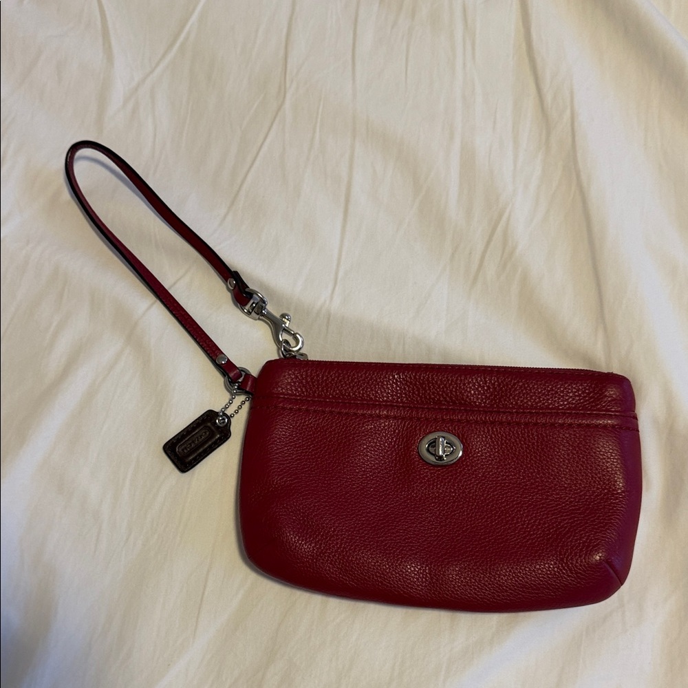 Coach Burgundy Leather Turnlock Wristlet